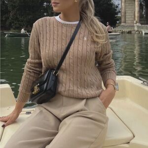 Polo Ralph Lauren Cotton Cable Knit Crew Neck Sweater Tan Size XL